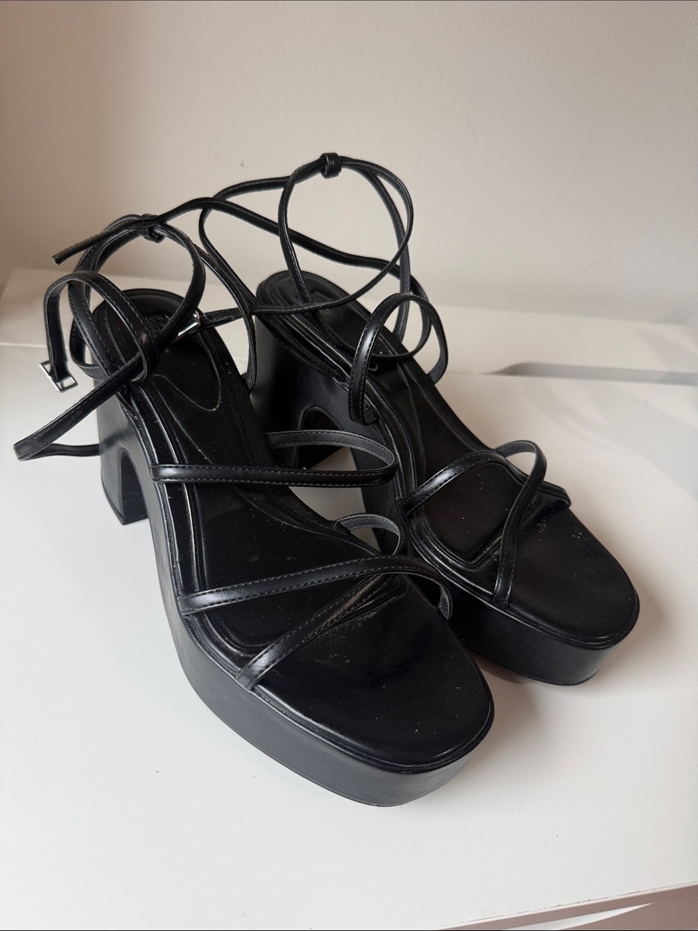ZARA Black Strappy Platform Heeled Sandals